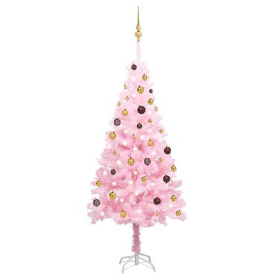 vidaXL Artificial Pre-lit Christmas Tree with Ball Set Pink 180 cm PVC