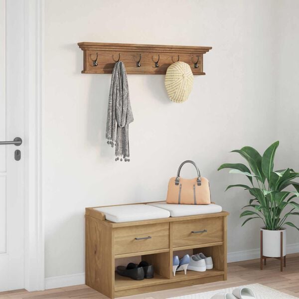 vidaXL Wall Mounted Coat Rack Natural 100 x 10 x 20 cm Solid Teak Wood