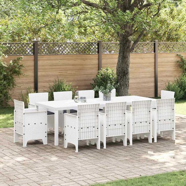 vidaXL Garden Dining Set 11 pcs White Polt rattan