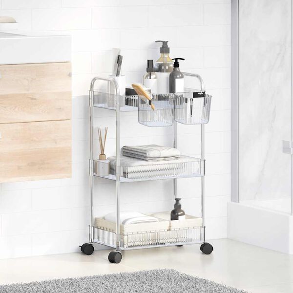 vidaXL Storage Trolley 3-Tier Transparent 37x28x68 cm Acrylic