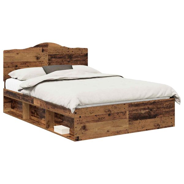 vidaXL Bed Frame with Headboard Old Wood 140 x 190 cm Solid Pine Wood