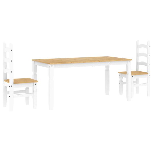 vidaXL 3 Piece Dining Set PANAMA White Solid Wood Pine