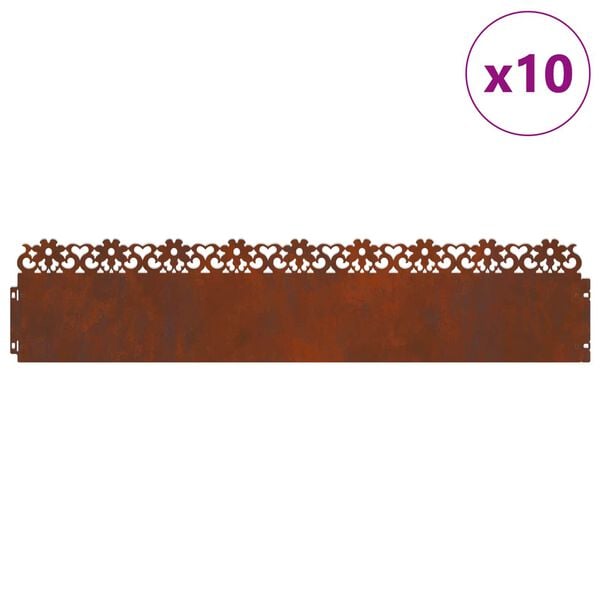 vidaXL Lawn Edgings 10 pcs Rusty 103 x 0.05 x 22 cm Weathering Steel