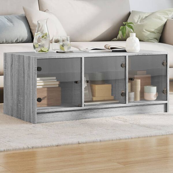 vidaXL Coffee Table with Glass Doors Grey Sonoma 102x50x42 cm
