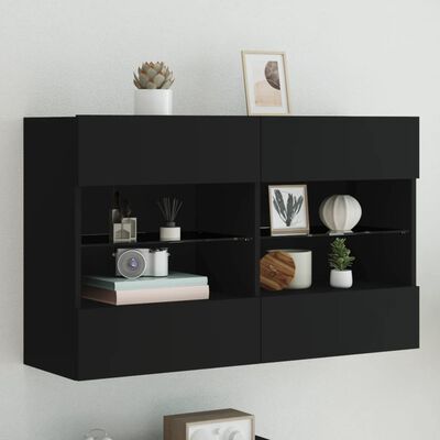 vidaXL TV Wall Cabinet with LED Lights Black 98.5x30x60.5 cm