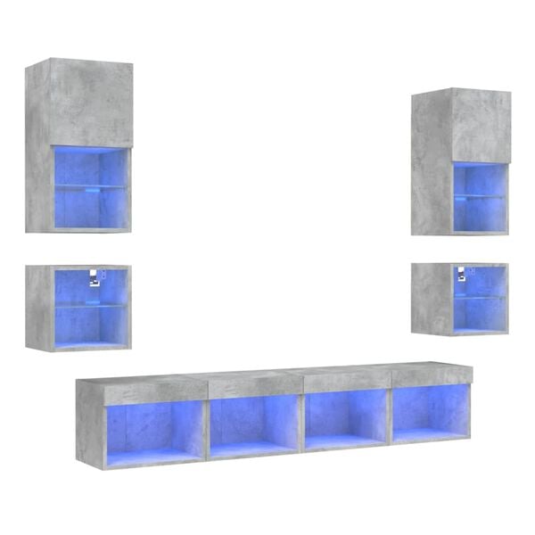 vidaXL 8 Piece TV Wall Units with LED Concrete Grey Engineered Wood
