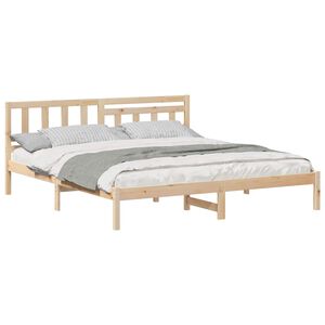 vidaXL Bed Frame with Headboard Brown 200 x 200 cm Solid Pine Wood