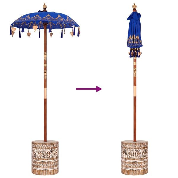 vidaXL Parasol with Base Blue 95 x 95 x 260 cm Cotton and Wood