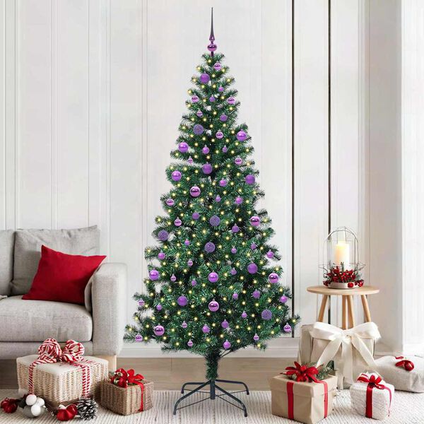 vidaXL Artificial Pre-lit Christmas Tree Green 210 cm PVC and Metal
