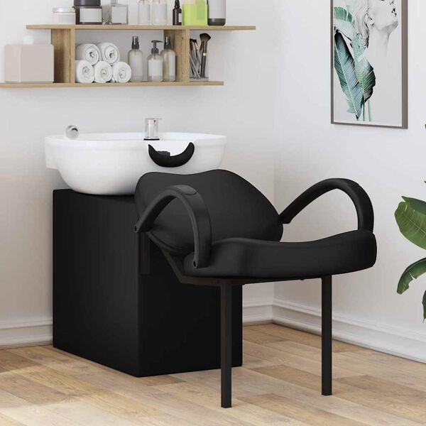 vidaXL Shampoo Chair Manual Black and White 63 x 141 x 92 cm PVC