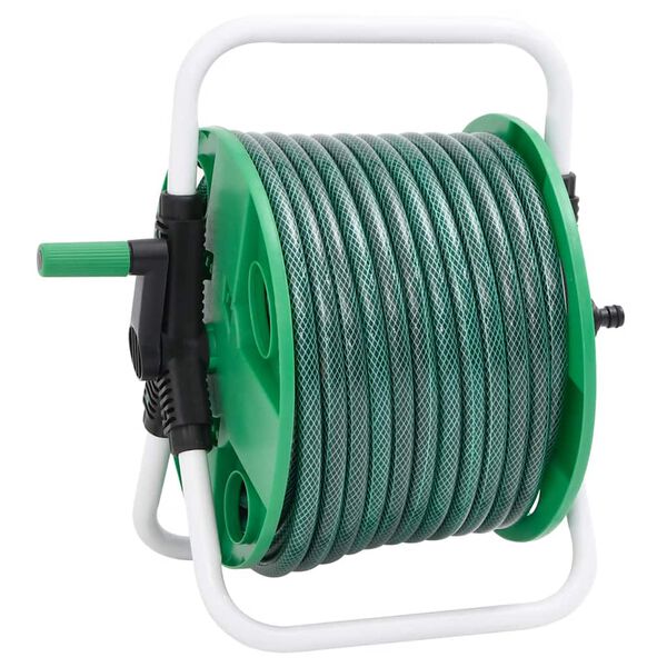 vidaXL Free Standing Green Hose Reel with Hose Fitting Set 0.5" 50 m PVC