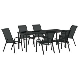 vidaXL Garden Dining Set 7 pcs Black Powder-coated Steel