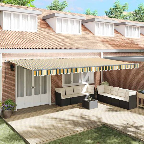 vidaXL Retractable Awning Manual Green and yellow 600 x 300 cm