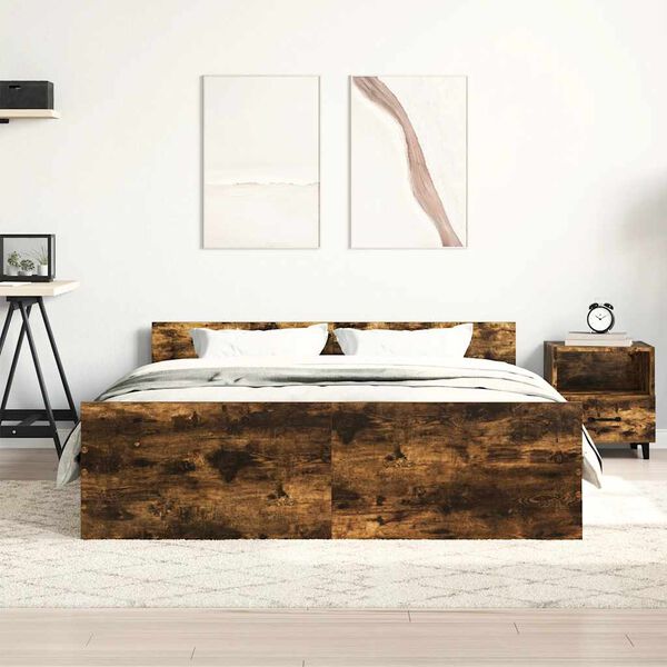 vidaXL Bed Frame without Mattress Smoked Oak 150x200 cm King Size