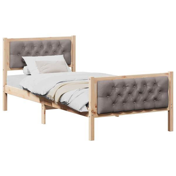 vidaXL Bed Frame with Headboard Taupe 90 x 200 cm Solid Pine Wood