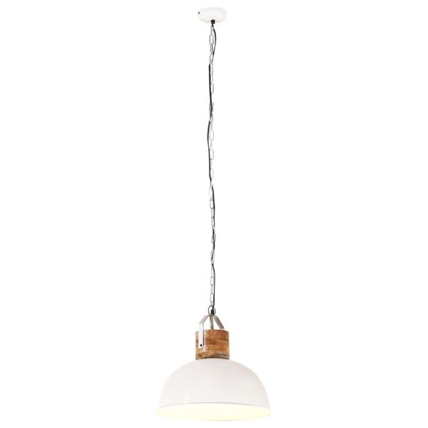 vidaXL Industrial Hanging Lamp White Round 42 cm E27 Solid Mango Wood