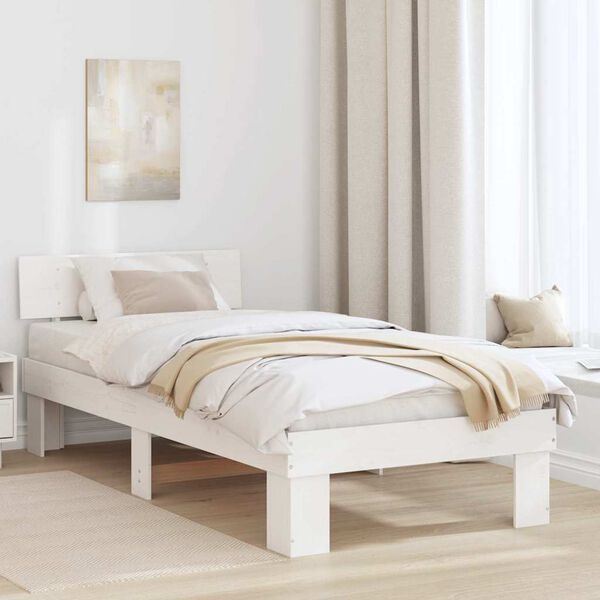 vidaXL Bed Frame with Headboard White 90 x 200 cm Solid Pine Wood