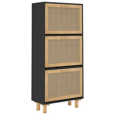 vidaXL Shoe Cabinet Black 52x25x115 cm Engineered Wood&Natural Rattan