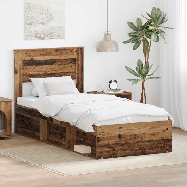 vidaXL Bed Frame with Headboard Old Wood 90 x 200 cm Solid Pine Wood