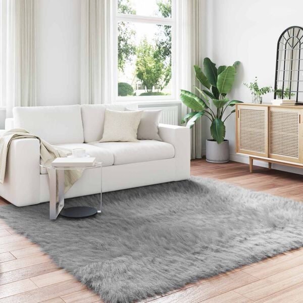vidaXL Faux Sheepskin Rug Tafalla Grey 240 x 240 cm Polyester