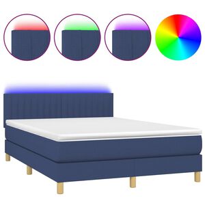 vidaXL Box Spring Bed with Mattress&LED Blue 140x200cm Fabric