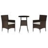 vidaXL 3 Piece Garden Bistro Set with Cushions Brown Poly Rattan