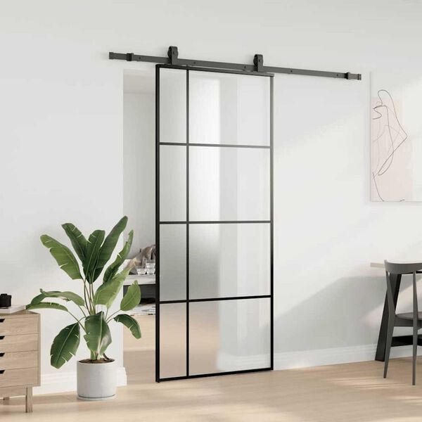 vidaXL Sliding Door with Hardware Set Black 90x205 cm ESG Glass