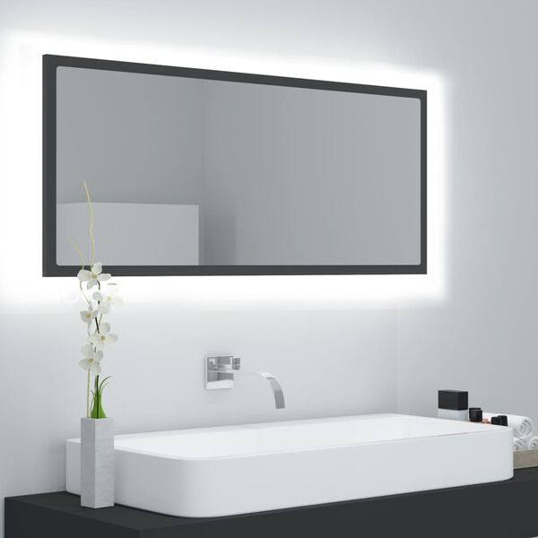 vidaXL LED Bathroom Mirror Grey 100x8.5x37 cm Acrylic