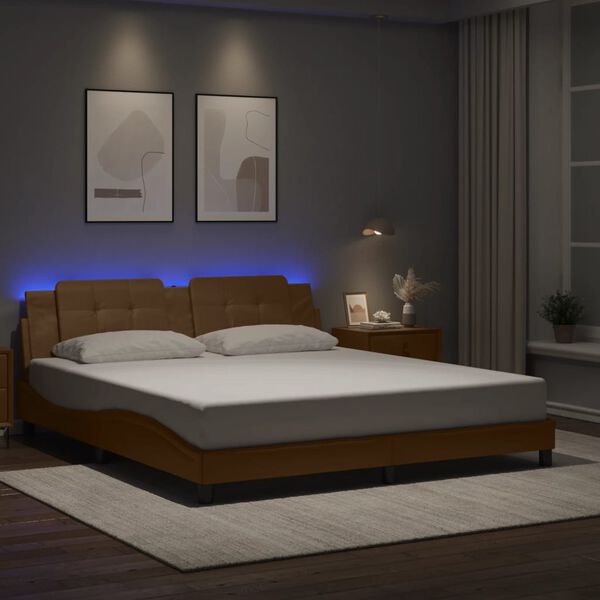 vidaXL Bed Frame with LED without Mattress "Zadar" Cappuccino 180x200 cm