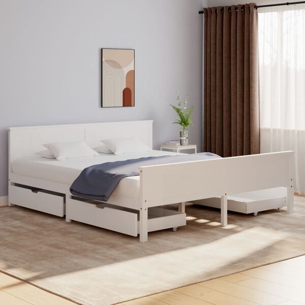 vidaXL Bed Frame without Mattress White Solid Wood Pine 180x200 cm Super King
