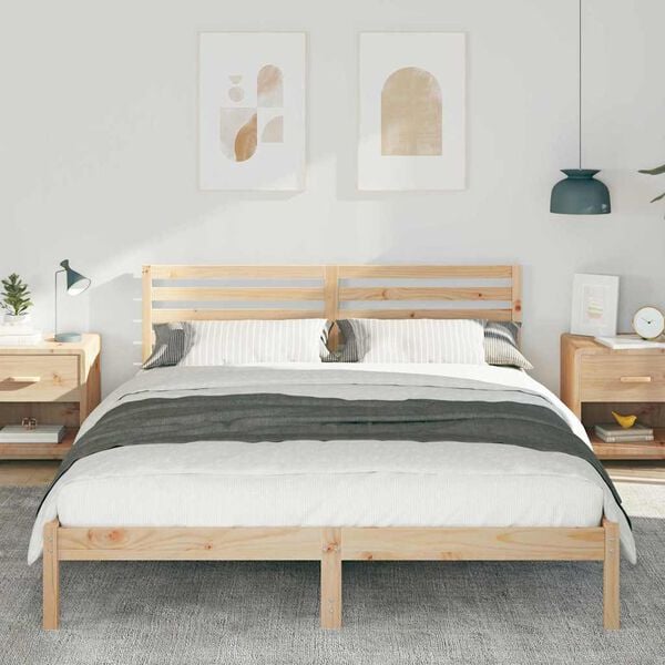 vidaXL Bed Frame with Headboard Brown 160 x 210 cm Solid Pine Wood