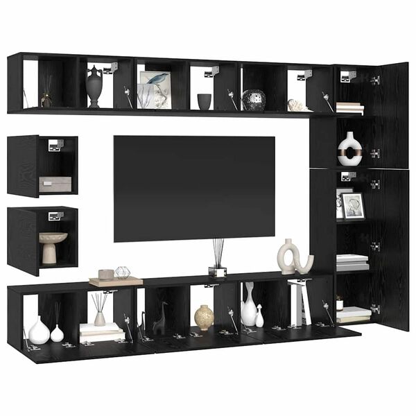 vidaXL TV Cabinet Set Wall-mounted 10 pcs Black Oak Engineered Wood