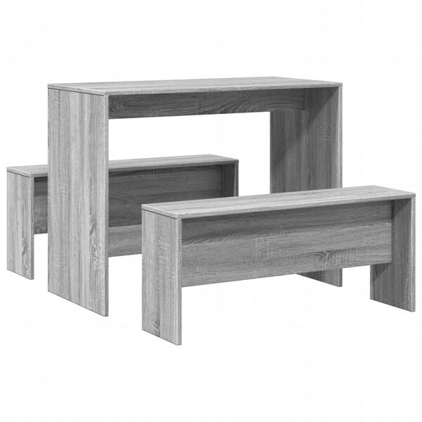 vidaXL 3 Piece Dining Table and Bench set Grey Sonoma Engineered Wood