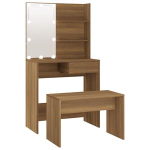 vidaXL Dressing Table Set with LED Brown Oak Engineered Wood