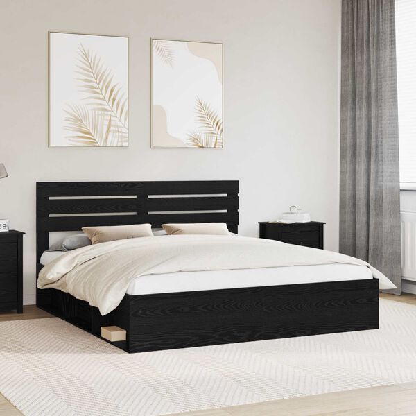vidaXL Bed Frame with Headboard Black 200 x 200 cm Solid Pine Wood