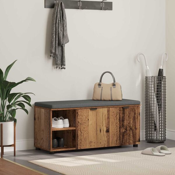 vidaXL Hall Bench with Cushion Plain Old Wood 100 x 38 x 46 cm