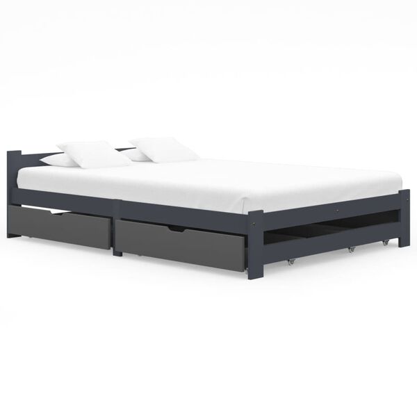 vidaXL Bed Frame without Mattress Dark Grey Solid Pinewood 140x200 cm (322022+2x321990)