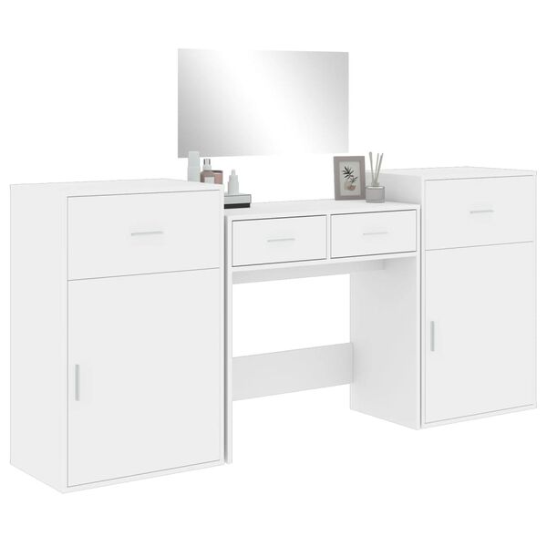 vidaXL 4 Piece Dressing Table Set White Engineered Wood