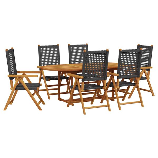 vidaXL 7 Piece Garden Dining Set Black Poly Rattan and Solid Wood