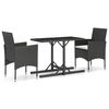 vidaXL 3 Piece Garden Dining Set Poly Rattan and Tempered Glass Black