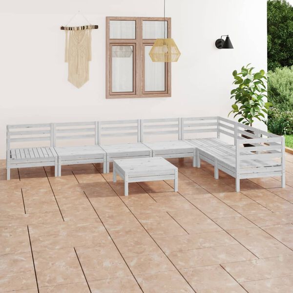 vidaXL 8 Piece Garden Lounge Set Solid Wood Pine White