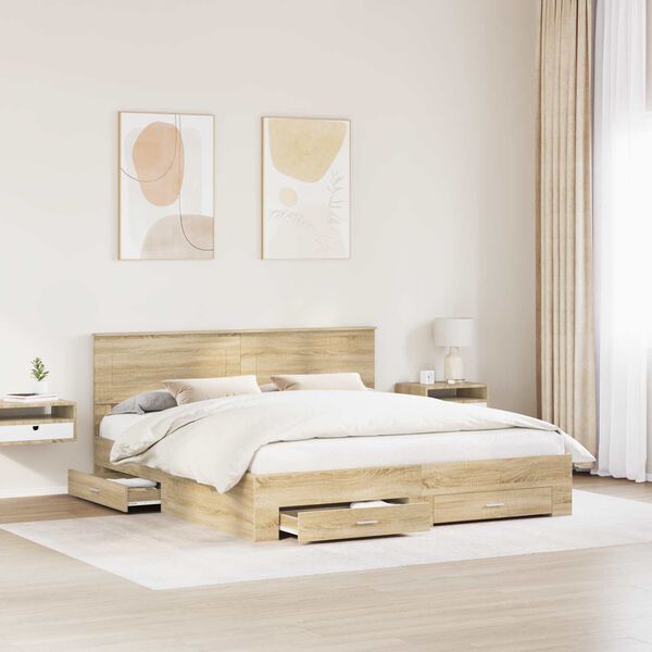 vidaXL Bed Frame with Drawer Sonoma Oak 180 x 200 cm Engineered Wood