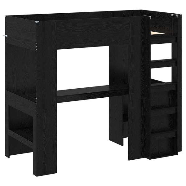 vidaXL Loft Bed Frame with Desk Black Oak 90 x 190 cm Engineered Wood