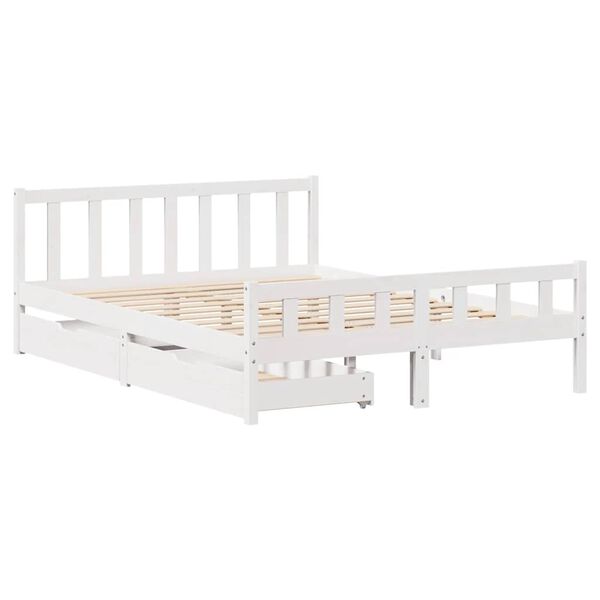 vidaXL Bed Frame without Mattress White 150x200 cm King Size Solid Wood Pine