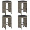 vidaXL Garden Bar Stools with Cushions 4 pcs Grey Poly Rattan