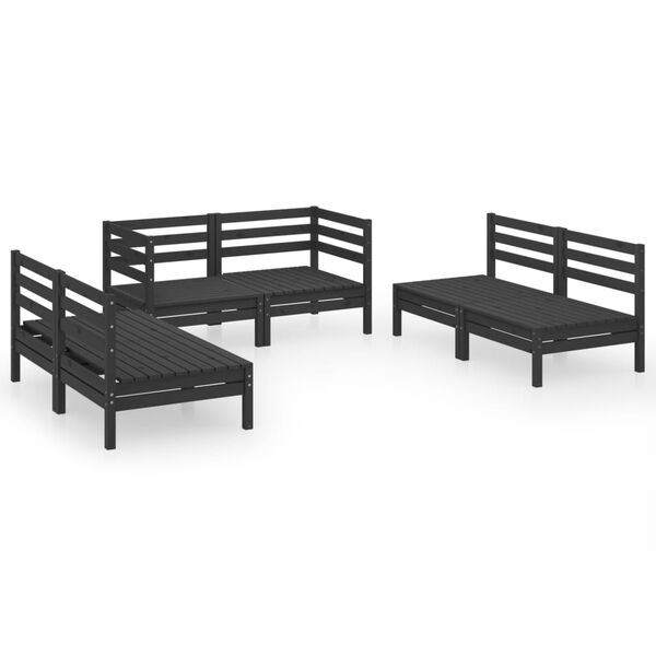 vidaXL 6 Piece Garden Lounge Set Black Solid Pinewood