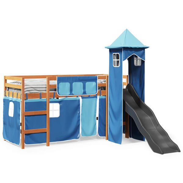 vidaXL Kids' Loft Bed with Tower Blue 80x200 cm Solid Wood Pine