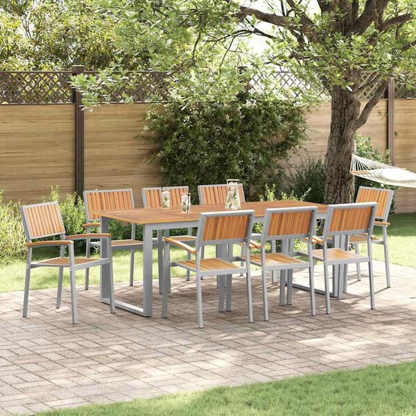 vidaXL Garden Dining Set 9 pcs Grey and brown 200 x 90 x 75 cm