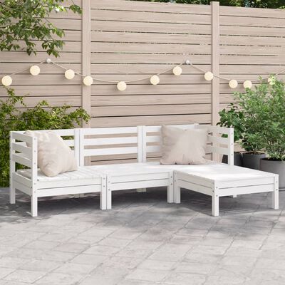 vidaXL Garden Sofa 3-Seater with Footstool White Solid Wood Pine