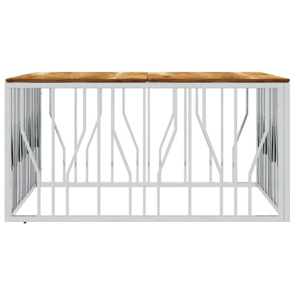 vidaXL Coffee Table Silver Stainless Steel and Solid Wood Acacia